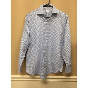 MENS BANANA REPUBLIC BLUE WHITE CHECK DRESS SHIRT